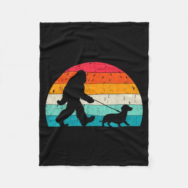 Retro Sasquatch Lover Doxie Wiener Dog Walker Bigf Fleece Blanket (Front)