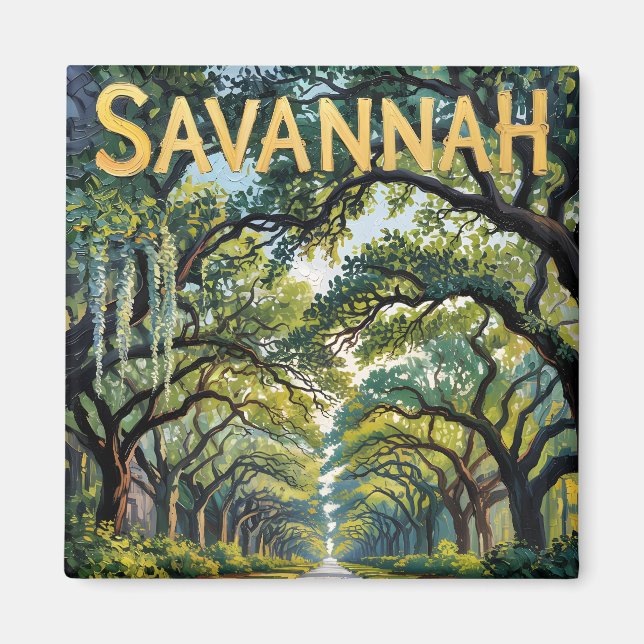 Retro Savannah Georgia Van Gogh Oak Avenue Travel Magnet (Front)