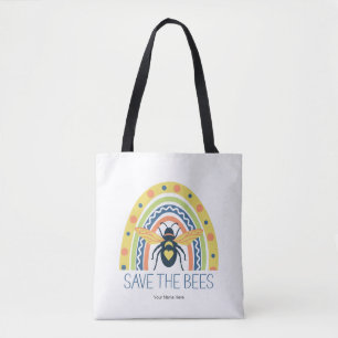 Retro Save The Bees Colourful Rainbow Pollinator Tote Bag