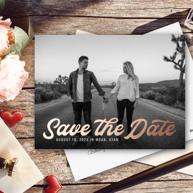 Retro Save the Date Foil Invitation Postcard (Creator Uploaded)