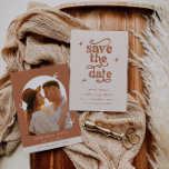Retro Save The Date Invitation<br><div class="desc">This is a retro themed wedding save the date invitation. Edit most* wording and colours on this retro wedding invite to make it fit your event theme personal style! (the words "save the date" are not editable, but you can change the colours of it!) // For matching designs, search BIRDIE...</div>