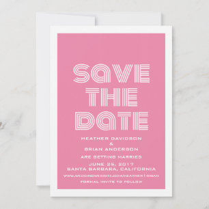 Retro Save the Date Invite, Pink Invitation