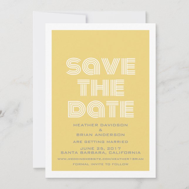 Retro Save the Date Invite, Yellow Invitation (Front)