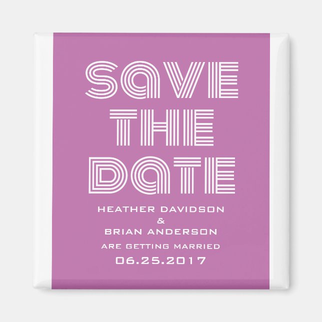 Retro Save the Date Magnet, Fuchsia Magnet (Front)