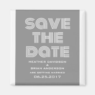 Retro Save the Date Magnet, Grey Magnet