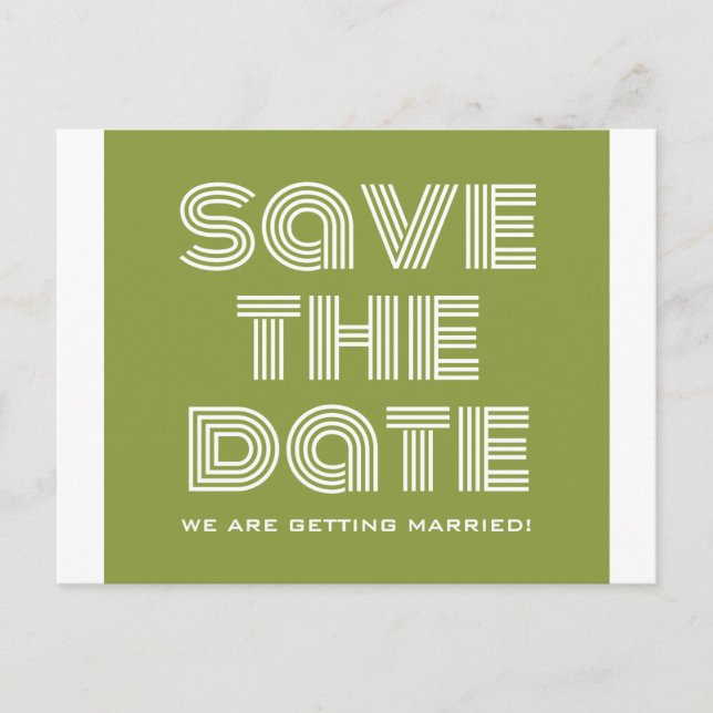 Retro Save the Date Postcard, Olive Green Announcement Postcard (Front)