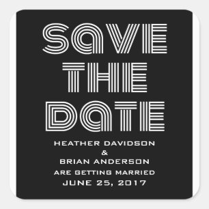 Retro Save the Date Stickers, Black Square Sticker