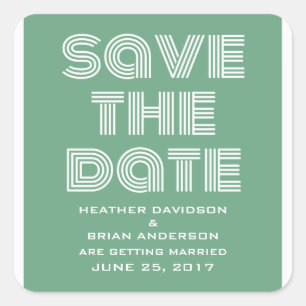 Retro Save the Date Stickers, Green Square Sticker