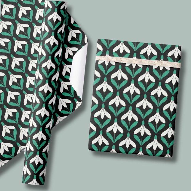 Retro Scandi Mid Century Modern Snowdrop pattern Wrapping Paper (Modern Snowdrop pattern wrapping paper sheets. Scandi, Mid Century Modern.)