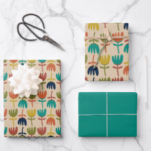 Retro Scandi Tulips in Midcentury Modern Colours Wrapping Paper Sheet