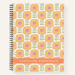 Retro Scandi Yellow Flower Pattern Personalised Notebook