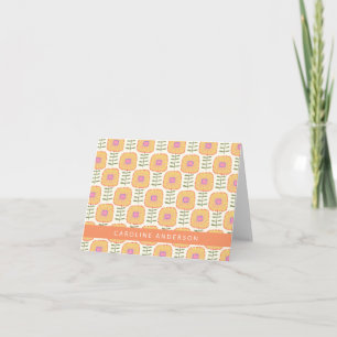 Retro Scandi Yellow Folk Flowers Personalised   Note Card