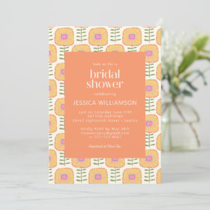 Retro Scandi Yellow Orange Flower Bridal Shower Invitation