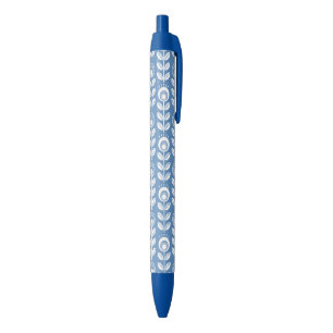 Retro Scandinavian Blue Pattern Black Ink Pen