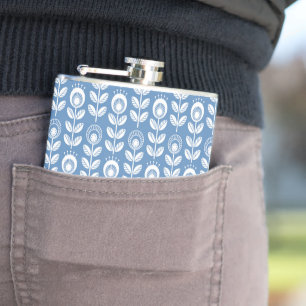 Retro Scandinavian Blue Pattern Hip Flask
