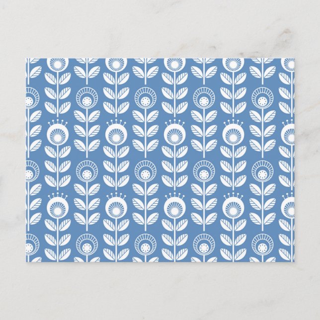 Retro Scandinavian Blue Pattern Holiday Postcard (Front)
