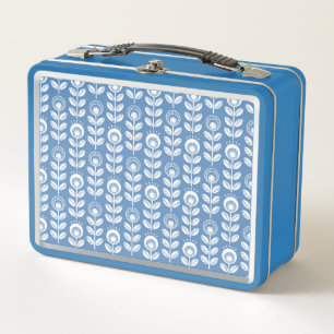 Retro Scandinavian Blue Pattern Metal Lunch Box