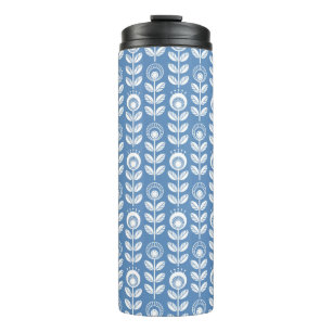 Retro Scandinavian Blue Pattern Thermal Tumbler