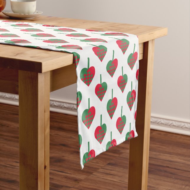 Retro Scandinavian Christmas Hearts Pattern Short Table Runner (In Situ)