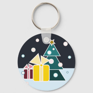 Retro Scandinavian Christmas Tree Gifts Art Key Ring