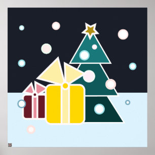 Retro Scandinavian Christmas Tree Gifts Art Poster