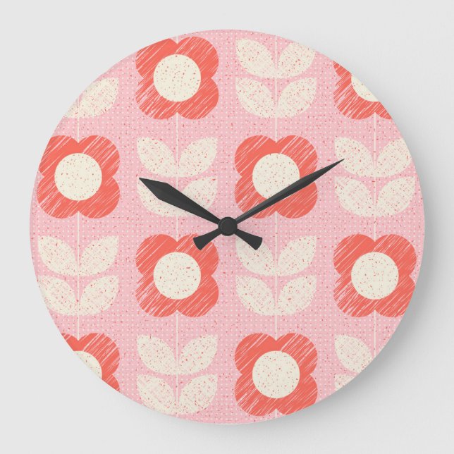 Retro Scandinavian Stylised Floral Seamless Large Clock (Front)
