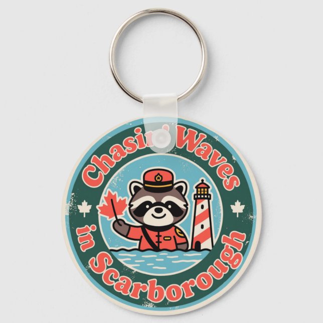 Retro Scarborough Racoon Waves Key Ring (Front)