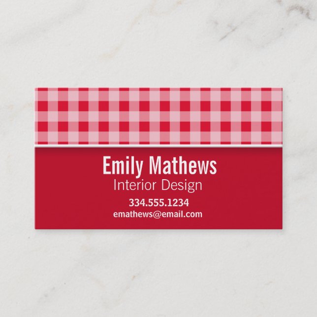 Retro Scarlet Red Gingham; Chequered Business Card (Front)
