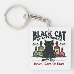 Retro Scary Black Cat Apothecary Witchy Wicca  Key Ring