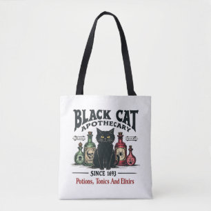 Retro Scary Black Cat Apothecary Witchy Wicca  Tote Bag