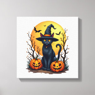 Retro Scary Halloween Costume Black Cat Salem Apot Canvas Print