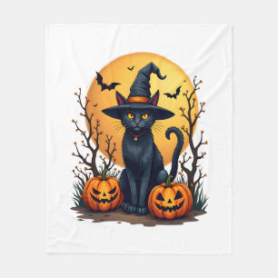 Retro Scary Halloween Costume Black Cat Salem Apot Fleece Blanket