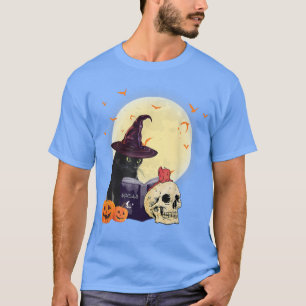 Retro Scary Halloween Costume Cat Witch Hat Pumpki T-Shirt