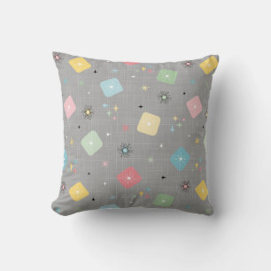 Retro Scattered Atomic Star Explosions Pattern Cushion