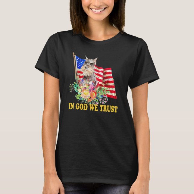 Retro Schnauzer Us Flag In God We Trust July 4th U T-Shirt (Front)