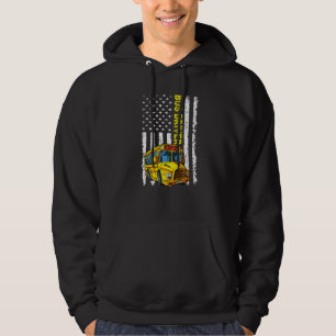 Retro School Bus Driver  Patriotic American Flag Hoodie