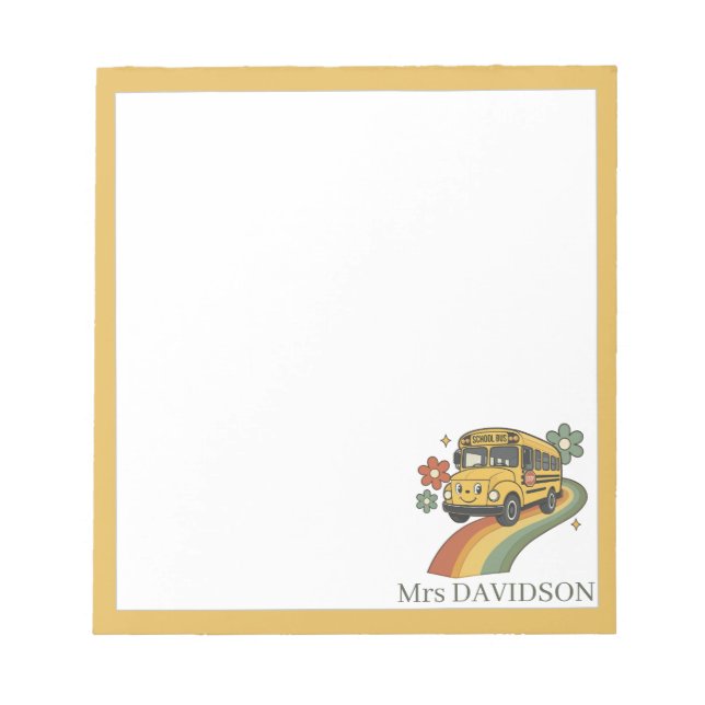 Retro School Bus Personalised Name Notepad (Front)