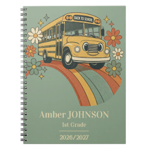 Retro School Bus Rainbow Back to School 1st grade Notebook