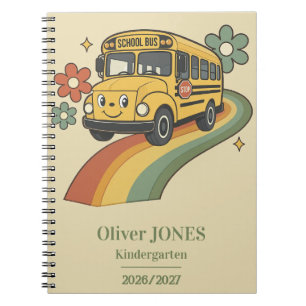 Retro School Bus Rainbow Kindergarten Notebook