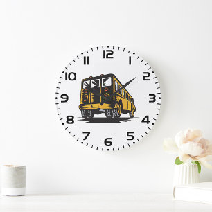 Retro School Bus Vintage Yellow  Large Clock