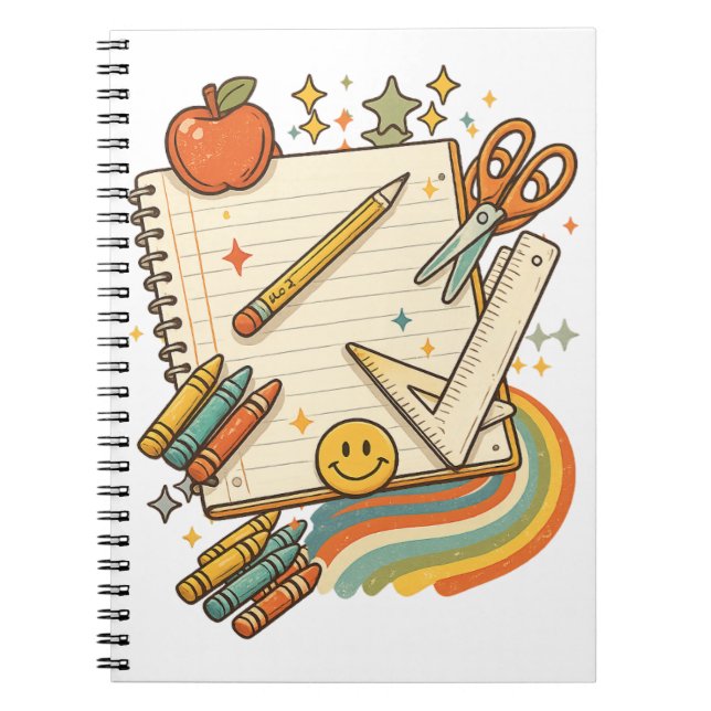  Retro School Supplies Collage Notebook  (Front)