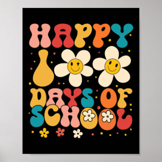 Retro School Teacher Student Happy 100 Days Of Sch Poster