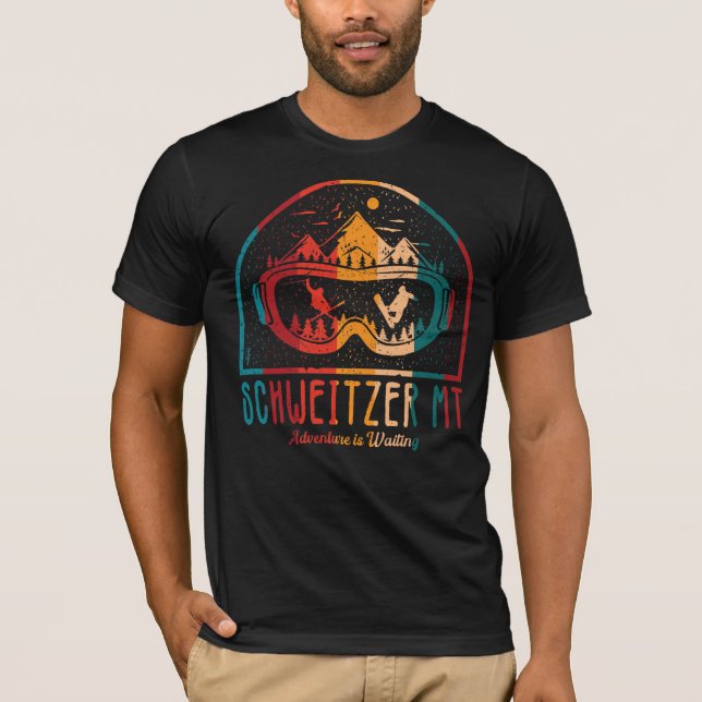 Retro Schweitzer Mountain Ski Sunset T-Shirt (Front)