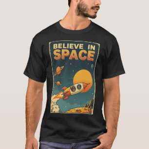 Retro Sci-Fi Bigfoot Raccoon Believe In Space T-Shirt