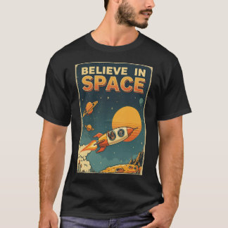 Retro Sci-Fi Bigfoot Raccoon Believe In Space T-Shirt