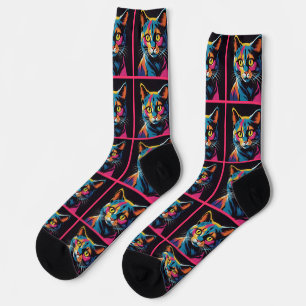 Retro Sci Fi Cartoon Cat Socks