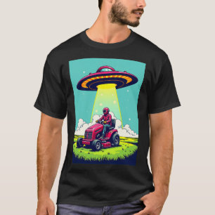 Retro Sci Fi Cartoon Rocket Ship and Lawnmower T-Shirt