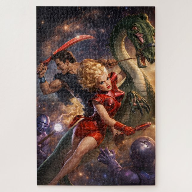 Retro Sci-Fi Fantasy Space Art Jigsaw Puzzle (Vertical)