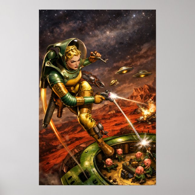 Retro Sci-Fi Fantasy Space Woman Art Poster (Front)