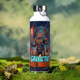 Retro Sci Fi Galactic Grill Master Pop Art Comic Water Bottle